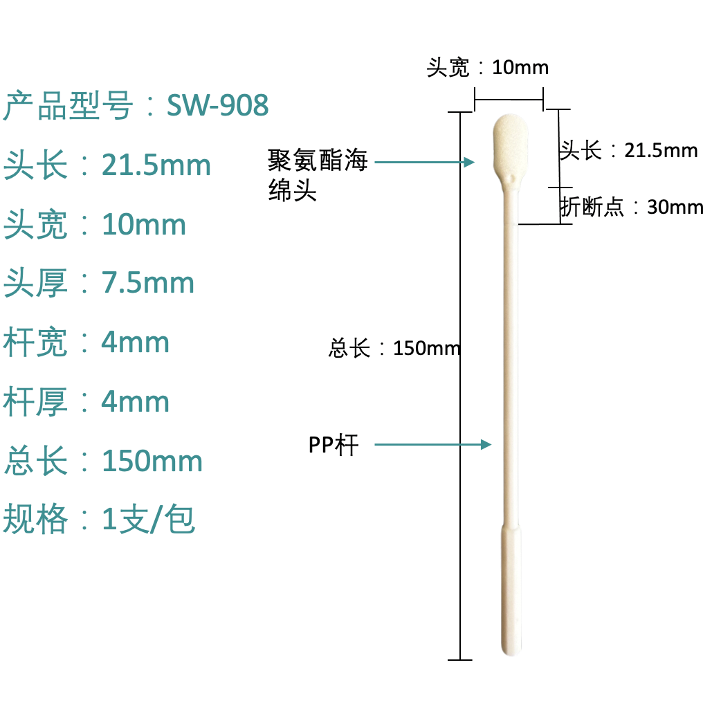 SW-908 polyurethanskumspidsapplikator med afbrydelsespunkt